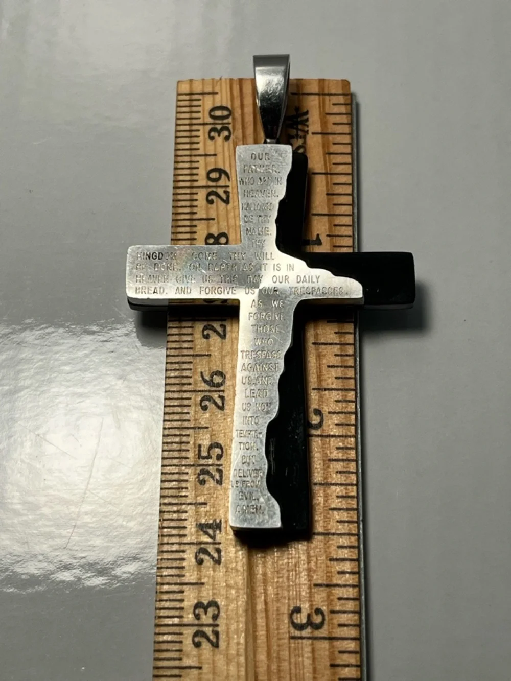 Source Unknown Black and Silver Engraved Cross Pendant